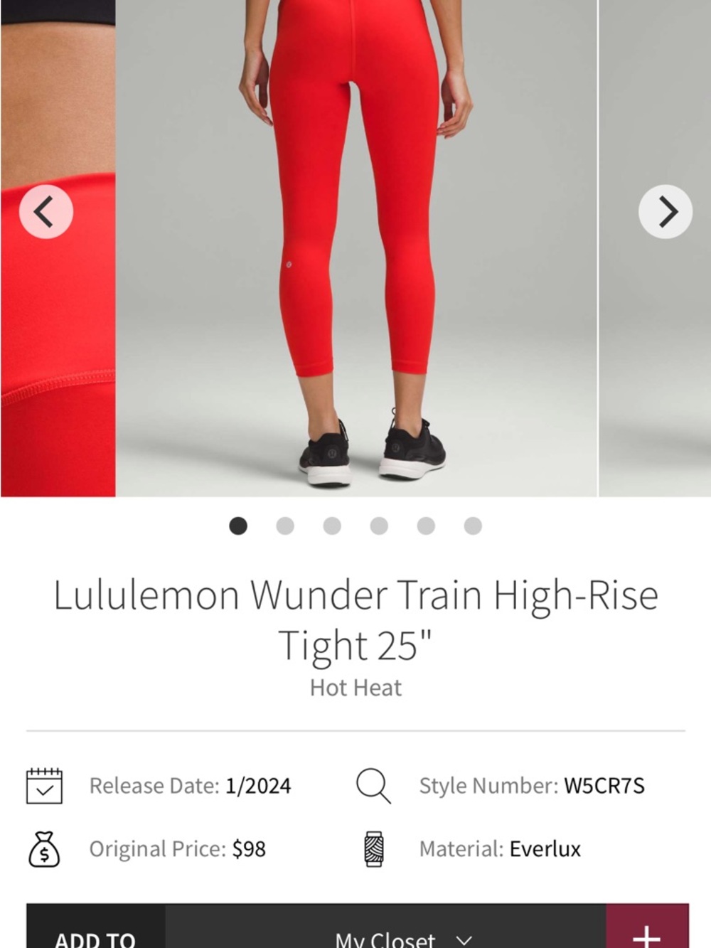 lululemon Wunder Train High-Rise Tight 25" - Hot Heat Red SEE PILLING